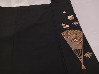 平和屋着物●豪華黒留袖 作家物 駒刺繍 打ち出の小槌 扇面吉祥花宝尽くし 金彩 正絹 逸品 AABC3347ph