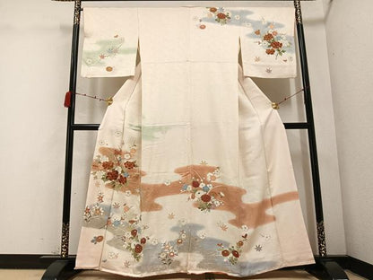 平和屋着物●訪問着　友禅　草花文　暈し染め　金彩　三越扱い　正絹　逸品　AABC3352ph