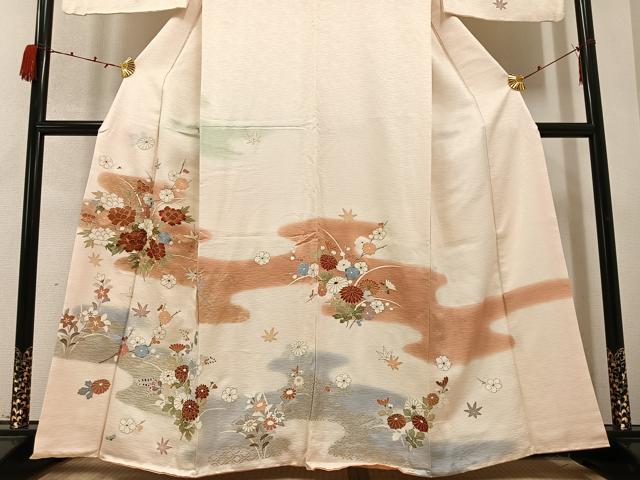 平和屋着物●訪問着　友禅　草花文　暈し染め　金彩　三越扱い　正絹　逸品　AABC3352ph