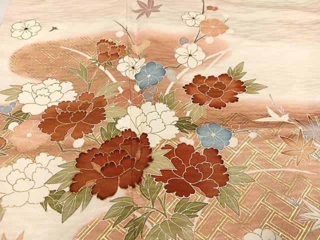 平和屋着物●訪問着　友禅　草花文　暈し染め　金彩　三越扱い　正絹　逸品　AABC3352ph