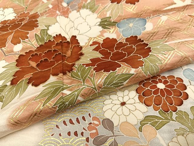 平和屋着物●訪問着　友禅　草花文　暈し染め　金彩　三越扱い　正絹　逸品　AABC3352ph