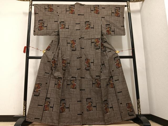 平和屋着物●本場大島紬　一元7マルキ　色紙草花文　三越扱い　正絹　逸品　未使用　AABC3353ph