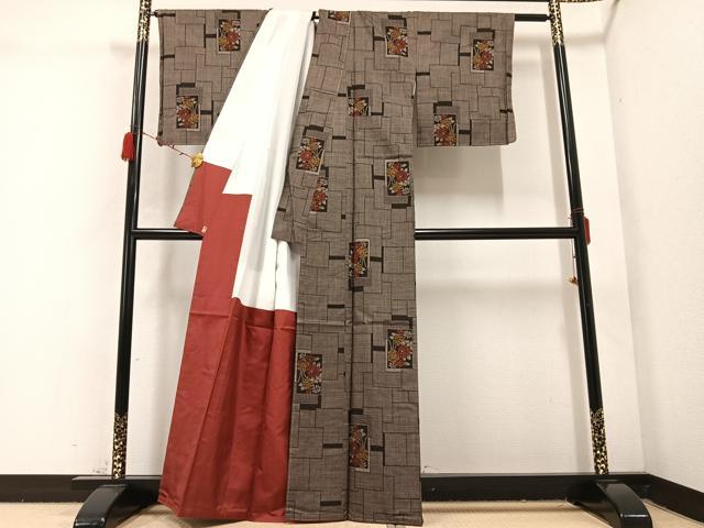 平和屋着物●本場大島紬　一元7マルキ　色紙草花文　三越扱い　正絹　逸品　未使用　AABC3353ph
