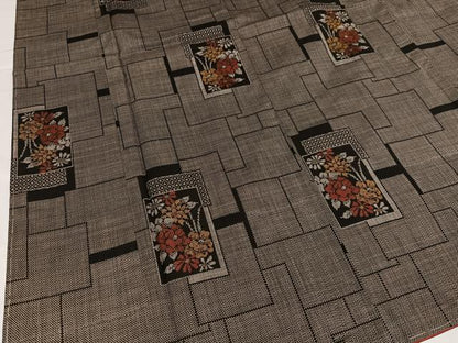 平和屋着物●本場大島紬　一元7マルキ　色紙草花文　三越扱い　正絹　逸品　未使用　AABC3353ph