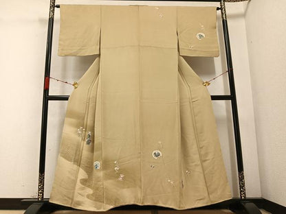 平和屋着物●訪問着　友禅　手描き　陶器花文　暈し染め　正絹　逸品　AABC3361ph
