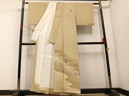 平和屋着物●訪問着　友禅　手描き　陶器花文　暈し染め　正絹　逸品　AABC3361ph