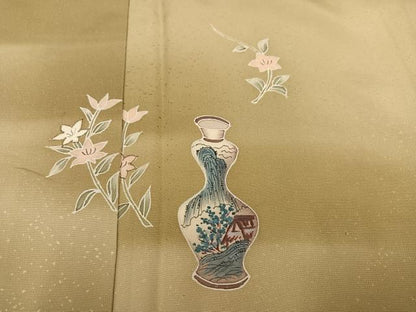 平和屋着物●訪問着　友禅　手描き　陶器花文　暈し染め　正絹　逸品　AABC3361ph