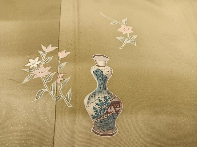 平和屋着物●訪問着　友禅　手描き　陶器花文　暈し染め　正絹　逸品　AABC3361ph