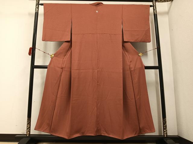 平和屋着物●上質な色無地　真赭色　正絹　逸品　AABC3365ph