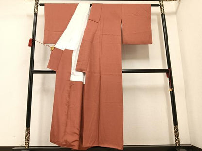 平和屋着物●上質な色無地　真赭色　正絹　逸品　AABC3365ph