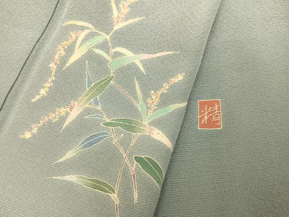 平和屋着物●色留訪問着　友禅　作家物　草花文　正絹　逸品　AABC3366ph