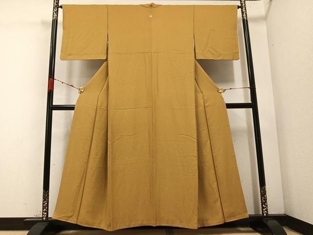 平和屋着物●上質な色無地 黄土色 正絹 逸品 AABC3373ph