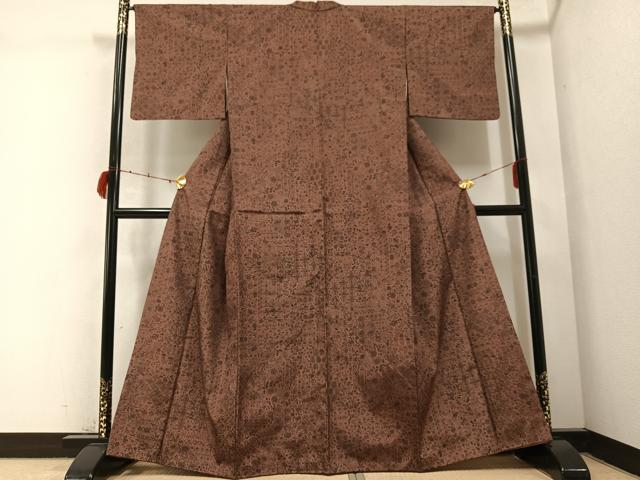 平和屋着物●上質な小紋　紬地　花唐草文　正絹　逸品　AABC3386ph