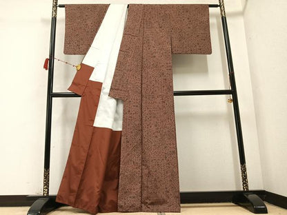 平和屋着物●上質な小紋　紬地　花唐草文　正絹　逸品　AABC3386ph