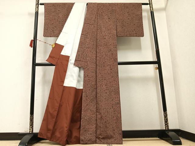 平和屋着物●上質な小紋　紬地　花唐草文　正絹　逸品　AABC3386ph