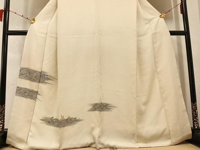 平和屋着物●訪問着　手描き　駒刺繍　草花文　暈し染め　金彩　正絹　逸品　AABC3390ph