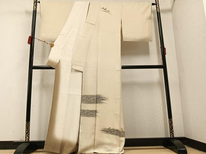 平和屋着物●訪問着　手描き　駒刺繍　草花文　暈し染め　金彩　正絹　逸品　AABC3390ph