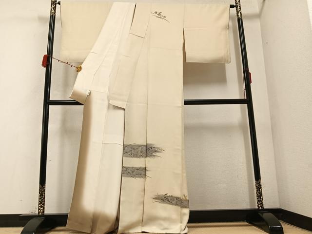 平和屋着物●訪問着　手描き　駒刺繍　草花文　暈し染め　金彩　正絹　逸品　AABC3390ph