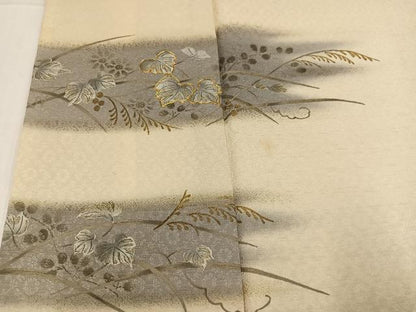 平和屋着物●訪問着　手描き　駒刺繍　草花文　暈し染め　金彩　正絹　逸品　AABC3390ph