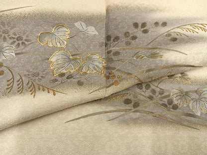 平和屋着物●訪問着　手描き　駒刺繍　草花文　暈し染め　金彩　正絹　逸品　AABC3390ph