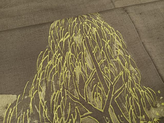 平和屋着物●訪問着　紬地　手描き　樹林文　正絹　逸品　AABC3391ph