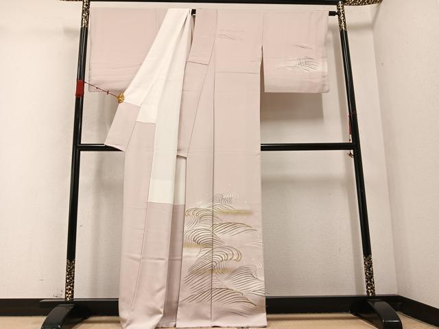 平和屋着物●訪問着 駒刺繍 立波文 暈し染め 金彩 正絹 逸品 AABC3397ph