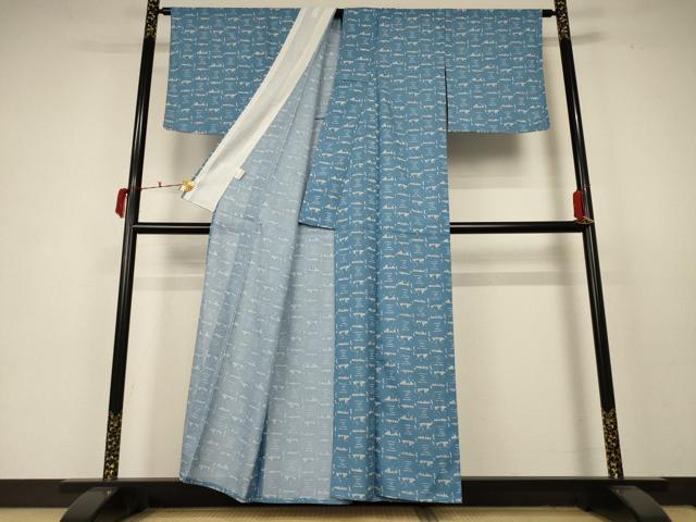 平和屋着物＊夏物 小紋 絽 幾何学文様 洗える着物 未使用 AABC3409jd