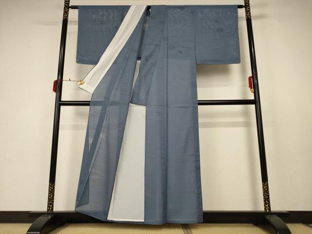 平和屋着物＊夏物 色無地 絽 楓芝紋紗 藍鼠色 洗える着物 AABC3413jd
