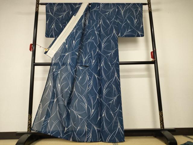 平和屋着物＊夏物 小紋 絽 草葉文 洗える着物 AABC3418jd