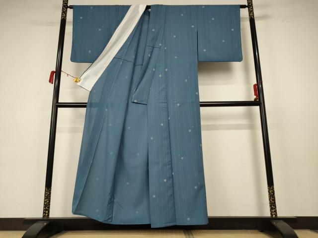 平和屋着物＊夏物 小紋 絽 舞花文 洗える着物 AABC3425jd