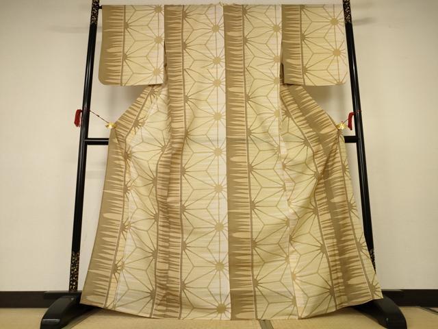 平和屋着物＊夏物 小紋 紗 麻の葉文様 洗える着物 AABC3426jd