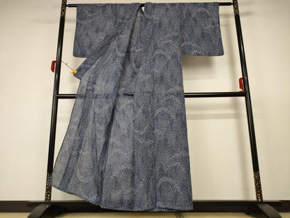 平和屋着物＊夏物　小千谷ちぢみ　草花文　麻　逸品　AABC3437jd