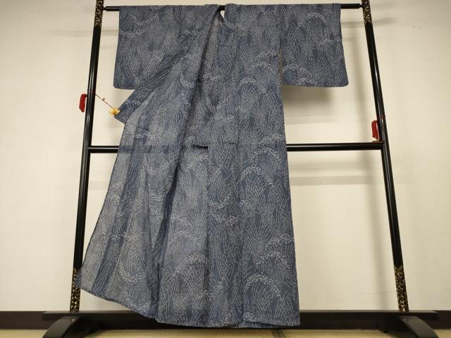 平和屋着物＊夏物　小千谷ちぢみ　草花文　麻　逸品　AABC3437jd