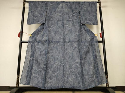 平和屋着物＊夏物　小千谷ちぢみ　草花文　麻　逸品　AABC3437jd