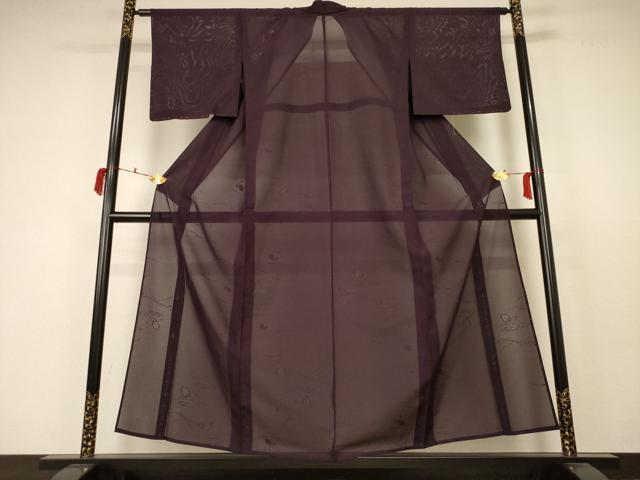 平和屋着物＊夏物 色無地 絽 流水舞葉紋紗 黒鳶色 正絹 逸品 未使用 AABC3439jd