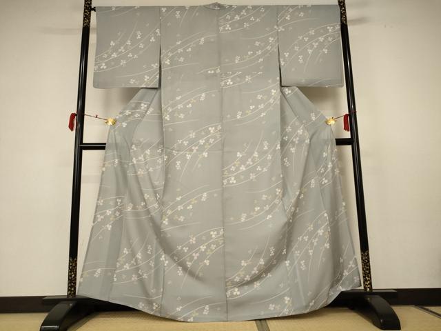 平和屋着物＊夏物 小紋 絽 枝花文 正絹 逸品 AABC3446jd