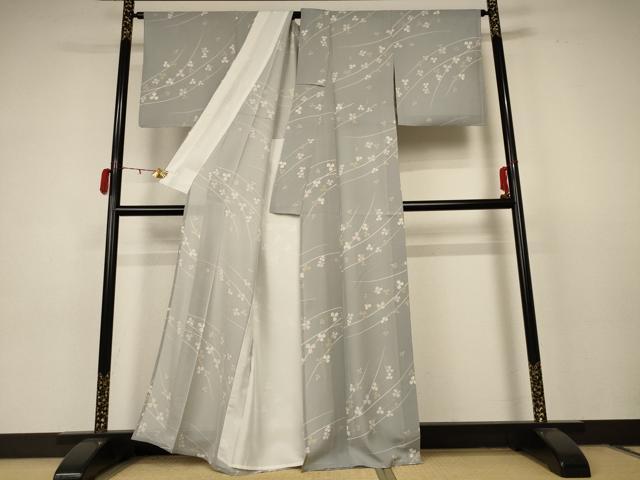 平和屋着物＊夏物 小紋 絽 枝花文 正絹 逸品 AABC3446jd