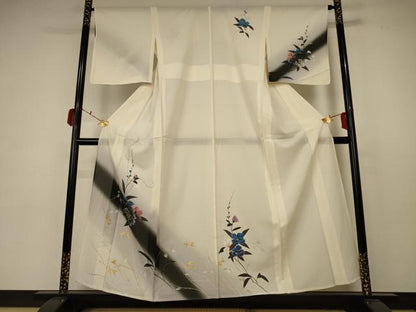 平和屋着物＊夏物 訪問着 絽 手描き 枝花文 暈し染め 金銀彩 正絹 逸品 AABC3448jd