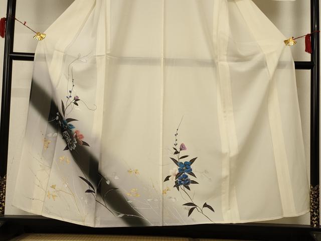 平和屋着物＊夏物 訪問着 絽 手描き 枝花文 暈し染め 金銀彩 正絹 逸品 AABC3448jd