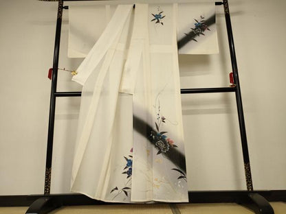 平和屋着物＊夏物 訪問着 絽 手描き 枝花文 暈し染め 金銀彩 正絹 逸品 AABC3448jd