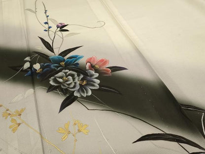 平和屋着物＊夏物 訪問着 絽 手描き 枝花文 暈し染め 金銀彩 正絹 逸品 AABC3448jd