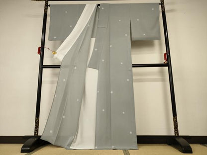 平和屋着物＊夏物 小紋 絽縮緬 丸文 正絹 逸品 AABC3450jd