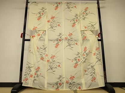 平和屋着物＊夏物 小紋 絽 手描き 草花文 正絹 逸品 AABC3451jd