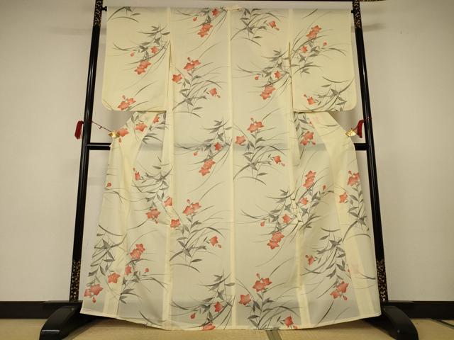 平和屋着物＊夏物 小紋 絽 手描き 草花文 正絹 逸品 AABC3451jd