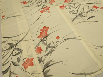 平和屋着物＊夏物 小紋 絽 手描き 草花文 正絹 逸品 AABC3451jd