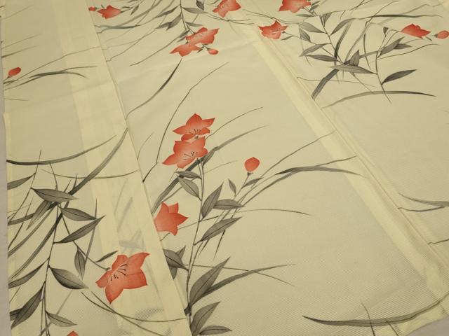 平和屋着物＊夏物 小紋 絽 手描き 草花文 正絹 逸品 AABC3451jd