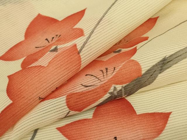 平和屋着物＊夏物 小紋 絽 手描き 草花文 正絹 逸品 AABC3451jd