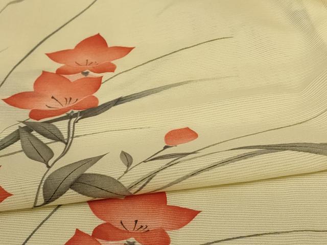平和屋着物＊夏物 小紋 絽 手描き 草花文 正絹 逸品 AABC3451jd