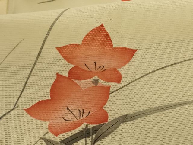 平和屋着物＊夏物 小紋 絽 手描き 草花文 正絹 逸品 AABC3451jd