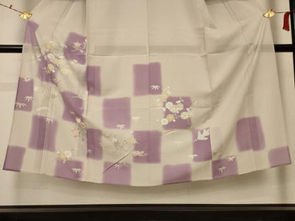 平和屋着物＊夏物 訪問着 絽 市松草花文 銀彩 正絹 逸品 AABC3452jd